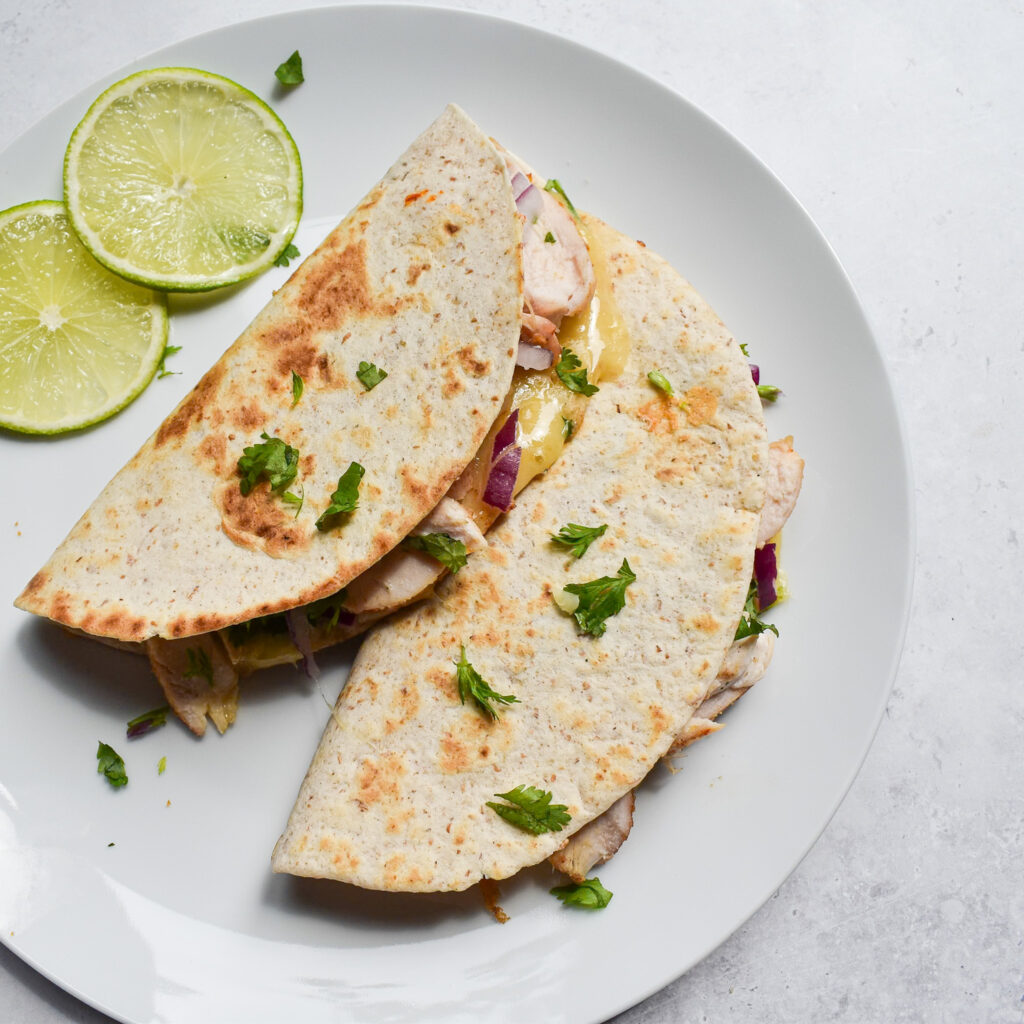 Roast chicken taco quesadillas